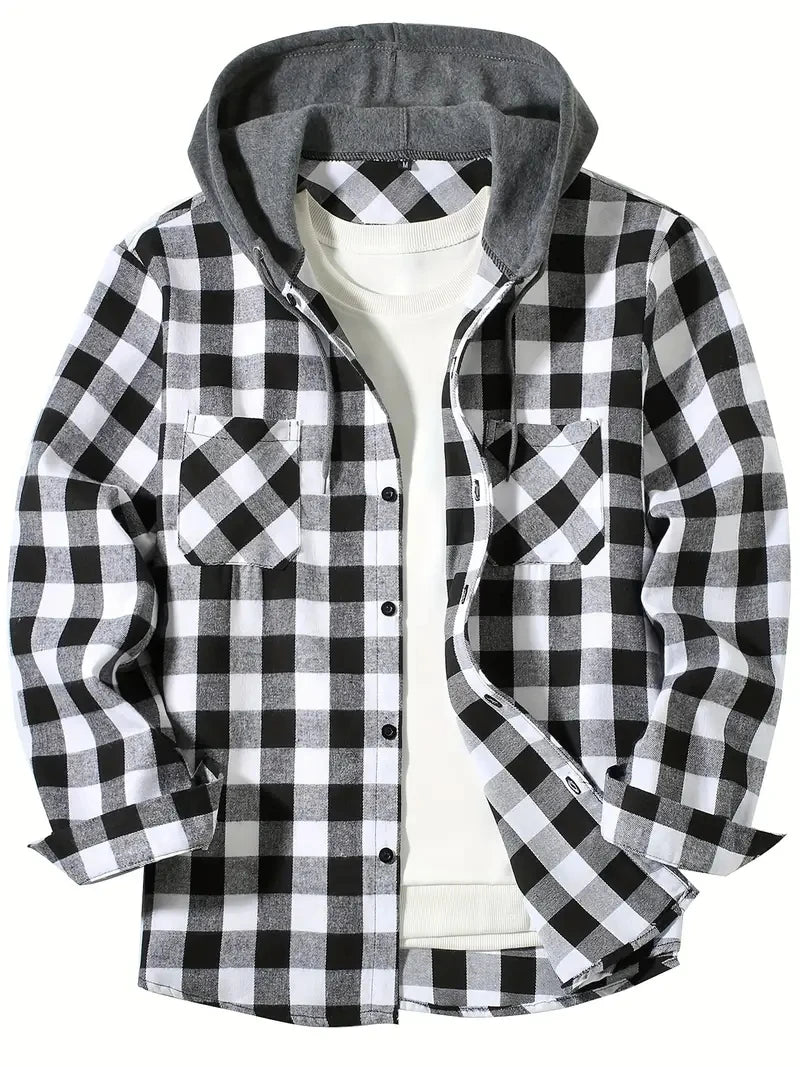 Wyatt - Plaid Hooded Long Sleeve Shirt