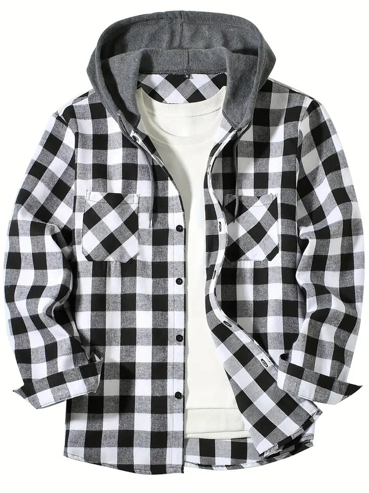 Wyatt - Plaid Hooded Long Sleeve Shirt